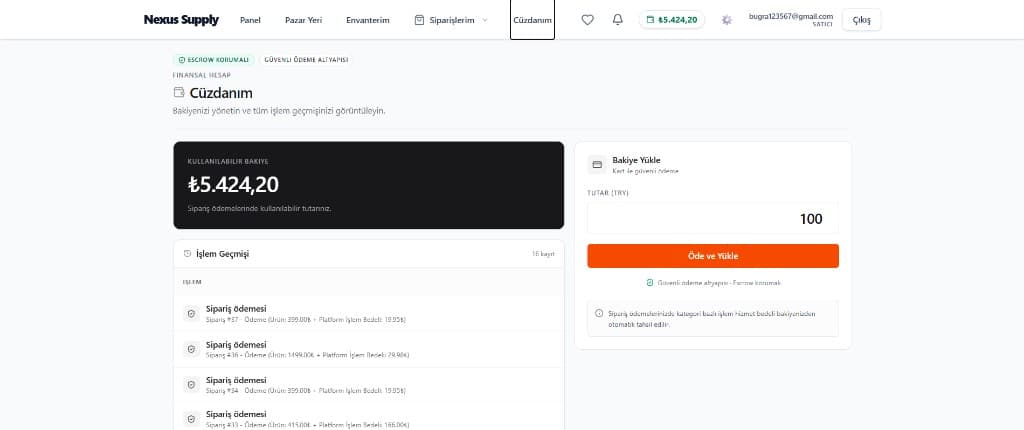 Cüzdanım — Escrow korumalı bakiye, işlem geçmişi, bakiye yükleme